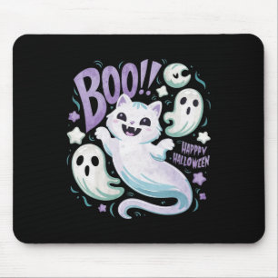 Ghost Cat Boo Kitty Halloween Mouse Mat