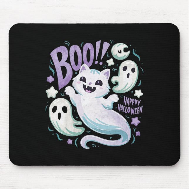 Ghost Cat Boo Kitty Halloween  Mouse Mat (Front)