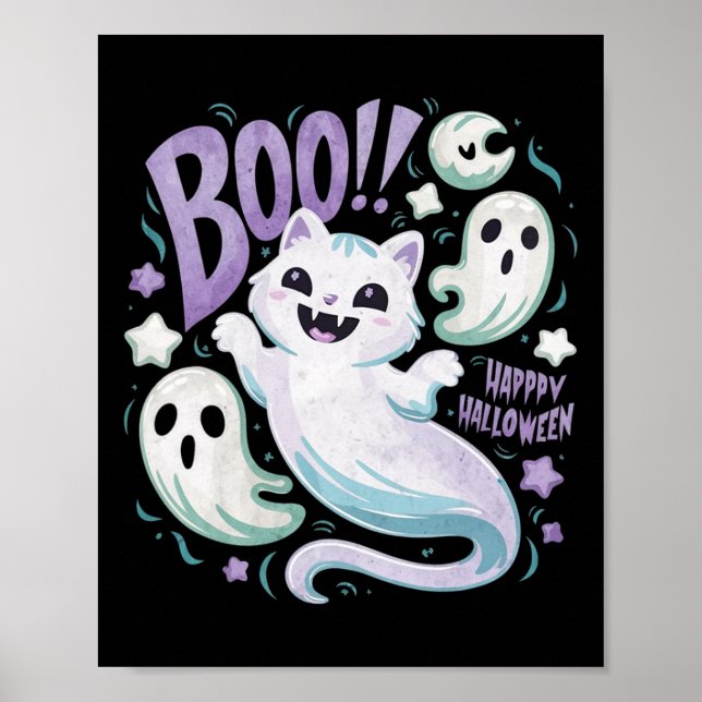 Ghost Cat Boo Kitty Halloween  Poster (Front)