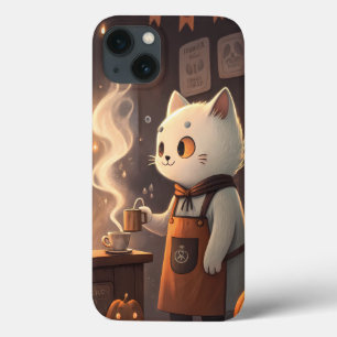 Ghost Cat Café Whimsical Halloween Art iPhone 13 Case