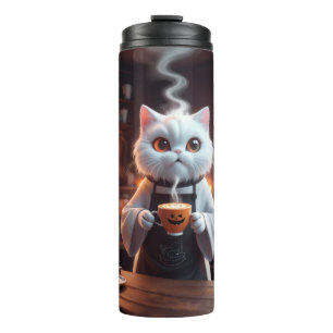 Ghost Cat Café Whimsical Halloween Art Thermal Tumbler