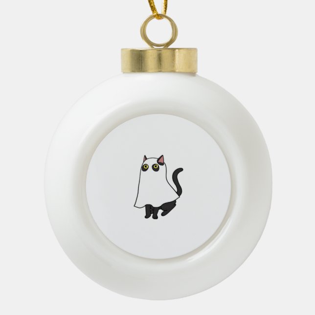 Ghost Cat Classic T-Shirt_2 Ceramic Ball Christmas Ornament (Front)