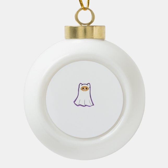 ghost cat Classic T-Shirt_3 Ceramic Ball Christmas Ornament (Front)