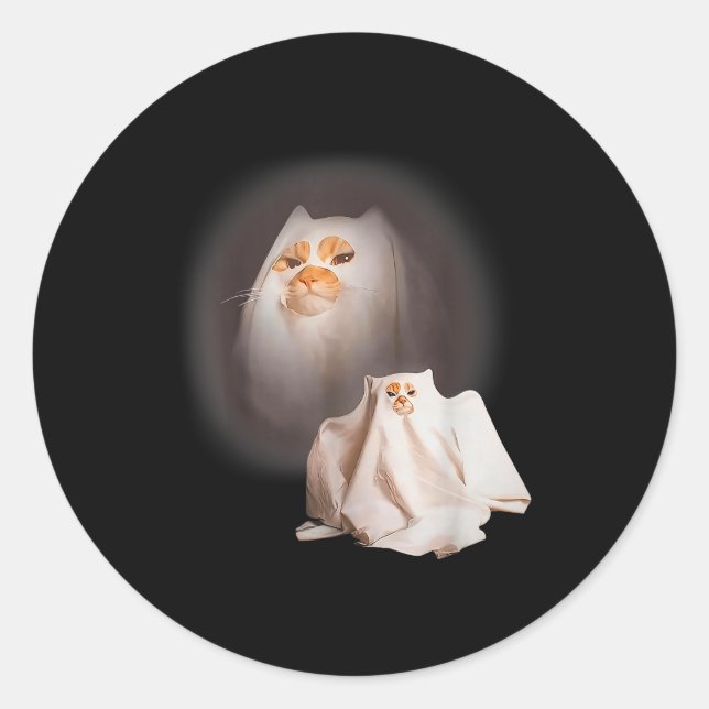 Ghost Cat Ghost Kitten Funny Cat Meme Halloween  Classic Round Sticker (Front)