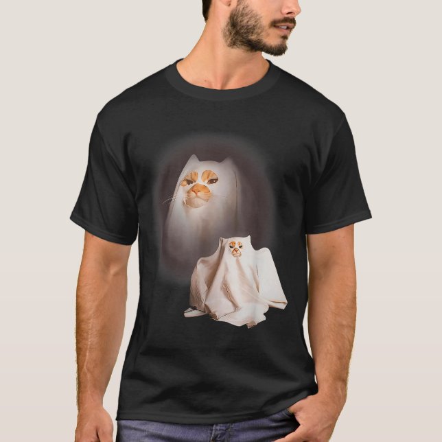 Ghost Cat Ghost Kitten Funny Cat Meme Halloween  T-Shirt (Front)