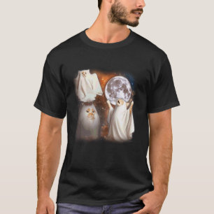 Ghost Cat Howling at Moon Weird Halloween Funny Ca T-Shirt
