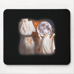 Ghost Cat Howling at Moon Weird Halloween Funny Mouse Mat