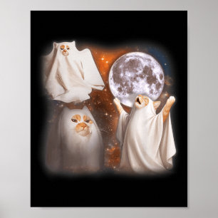 Ghost Cat Howling at Moon Weird Halloween Funny Poster