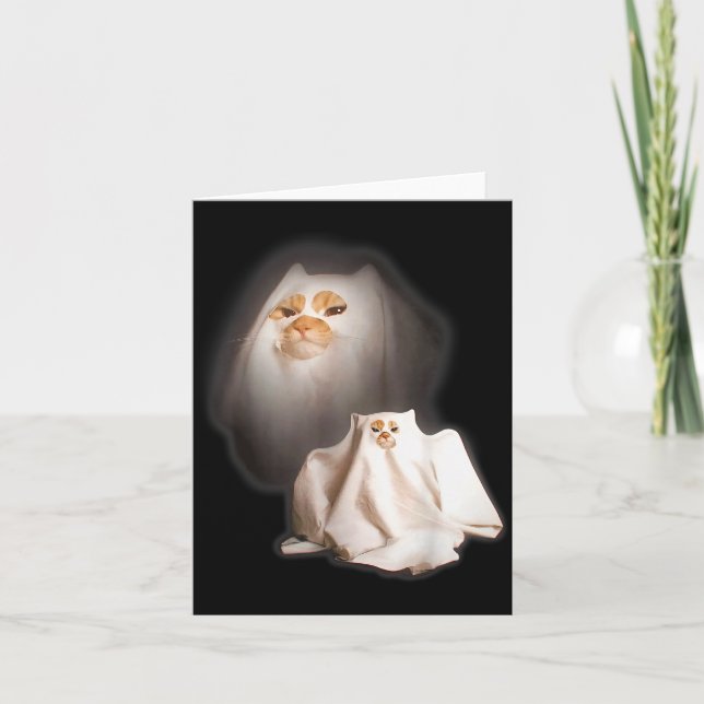 Ghost Cat Meme Funny Halloween Men Women Kids  Card (Front)