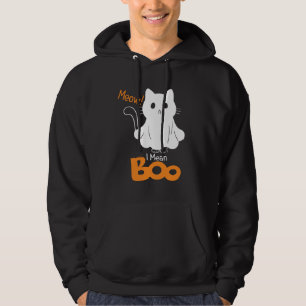 Ghost Cat Meow I Mean Boo Pumpkin Moon Halloween Hoodie