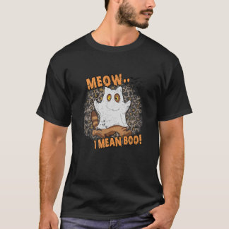 Ghost Cat Meow I Mean Boo Pumpkin Moon Halloween T T-Shirt