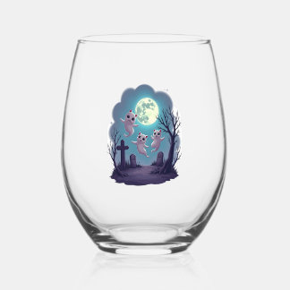 Ghost Cat Parade Stemless Wine Glass