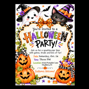 Ghost Cat Pumpkin Cute Halloween Party Invitation