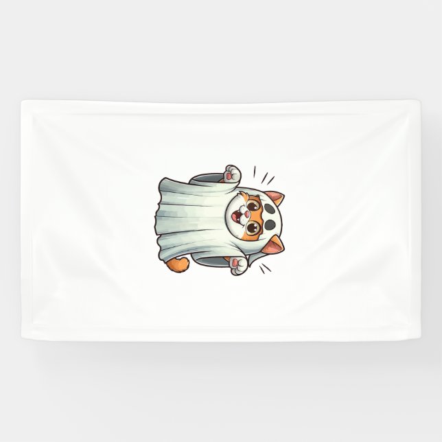 Ghost Cat Pumpkin Halloween. Tank Top Banner (Horizontal)