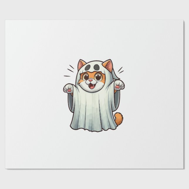 Ghost Cat Pumpkin Halloween. Tank Top Wrapping Paper (Flat)