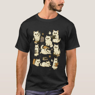 Ghost Cat Reading Books Lover Bookish Halloween Pe T-Shirt
