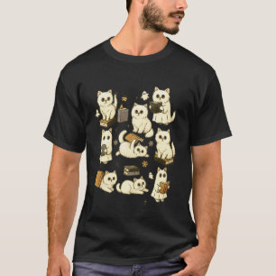 Ghost Cat Reading Books Lover Bookish Halloween Pe T-Shirt