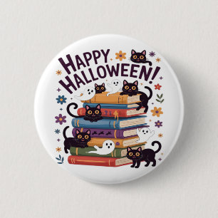 Ghost Cat Reading Books Lover Gifts Halloween Spoo 6 Cm Round Badge