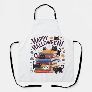 Ghost Cat Reading Books Lover Gifts Halloween Spoo Apron