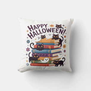 Ghost Cat Reading Books Lover Gifts Halloween Spoo Cushion