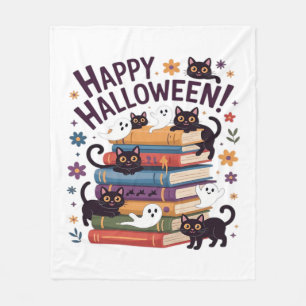 Ghost Cat Reading Books Lover Gifts Halloween Spoo Fleece Blanket