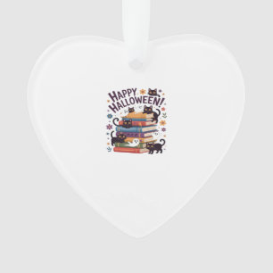 Ghost Cat Reading Books Lover Gifts Halloween Spoo Ornament