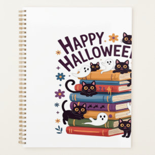 Ghost Cat Reading Books Lover Gifts Halloween Spoo Planner