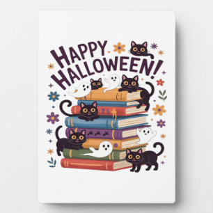 Ghost Cat Reading Books Lover Gifts Halloween Spoo Plaque