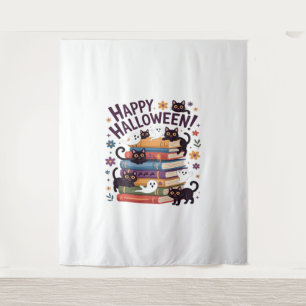 Ghost Cat Reading Books Lover Gifts Halloween Spoo Tapestry