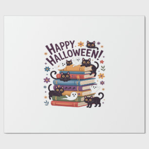 Ghost Cat Reading Books Lover Gifts Halloween Spoo Wrapping Paper