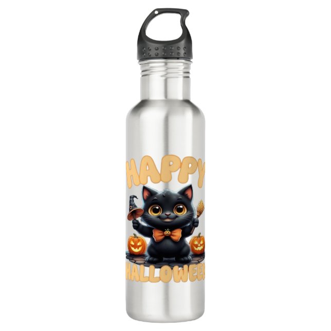 Ghost Cat Tee, Halloween Shirt, Spooky Cute, Unise 710 Ml Water Bottle (Front)