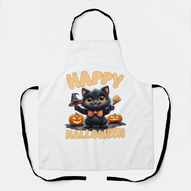 Ghost Cat Tee, Halloween Shirt, Spooky Cute, Unise Apron (Front)