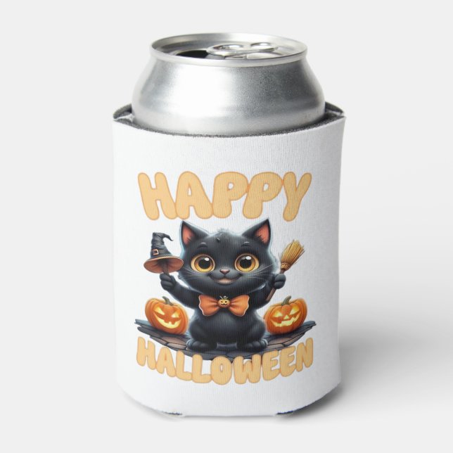 Ghost Cat Tee, Halloween Shirt, Spooky Cute, Unise Can Cooler (Can Front)