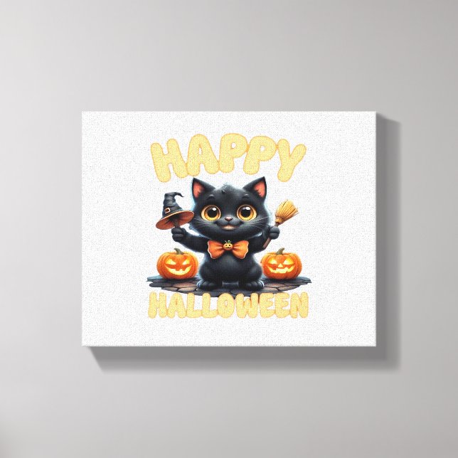 Ghost Cat Tee, Halloween Shirt, Spooky Cute, Unise Canvas Print (Front)