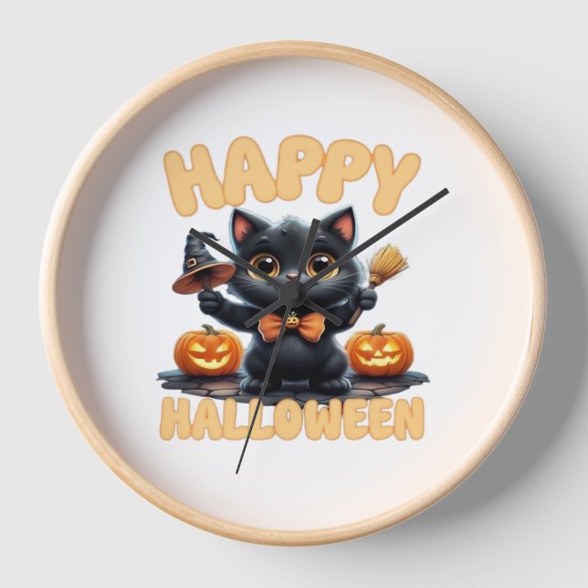Ghost Cat Tee, Halloween Shirt, Spooky Cute, Unise Clock (Front)