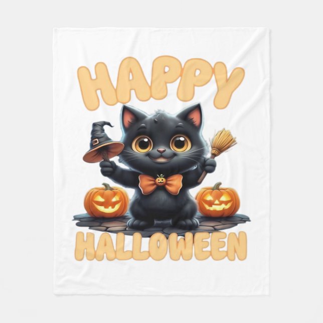 Ghost Cat Tee, Halloween Shirt, Spooky Cute, Unise Fleece Blanket (Front)