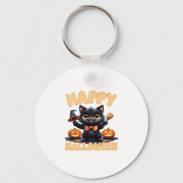 Ghost Cat Tee, Halloween Shirt, Spooky Cute, Unise Key Ring (Front)