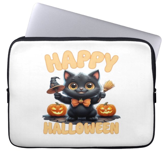 Ghost Cat Tee, Halloween Shirt, Spooky Cute, Unise Laptop Sleeve (Front)