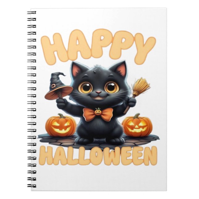 Ghost Cat Tee, Halloween Shirt, Spooky Cute, Unise Notebook (Front)