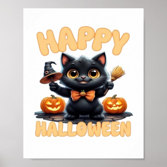 Ghost Cat Tee, Halloween Shirt, Spooky Cute, Unise Poster (Front)