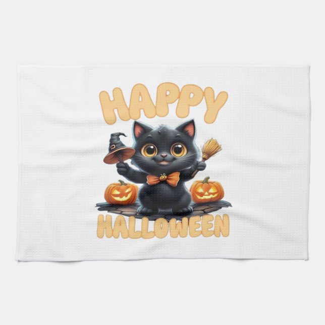 Ghost Cat Tee, Halloween Shirt, Spooky Cute, Unise Tea Towel (Horizontal)