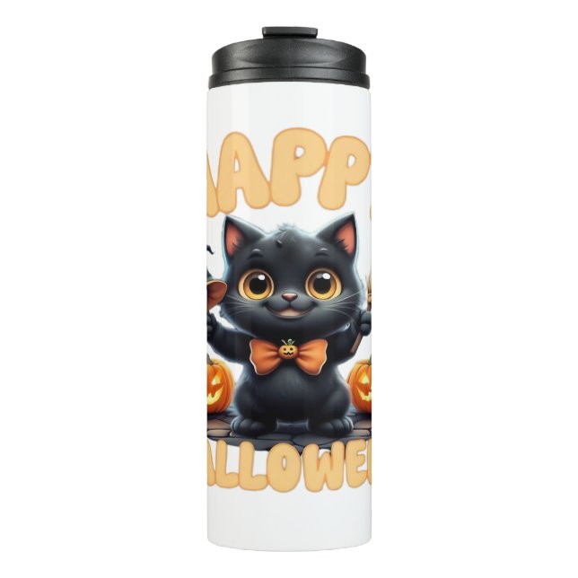 Ghost Cat Tee, Halloween Shirt, Spooky Cute, Unise Thermal Tumbler (Front)