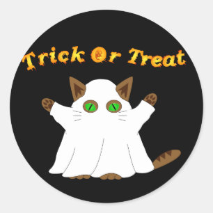 Ghost Cat Trick or Treat Classic Round Sticker