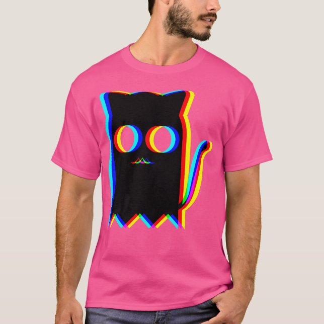 Ghost Cat Trippy Vaporwave Halloween Techno Rave E T-Shirt (Front)