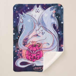 Ghost Cats Pumpkin Blanket