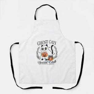 Ghost Cats Social Club Funny Fall Autumn Cat Apron
