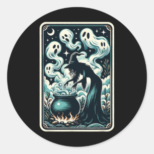 Ghost Cauldron Gothic Supernatural Tarot Card  Classic Round Sticker