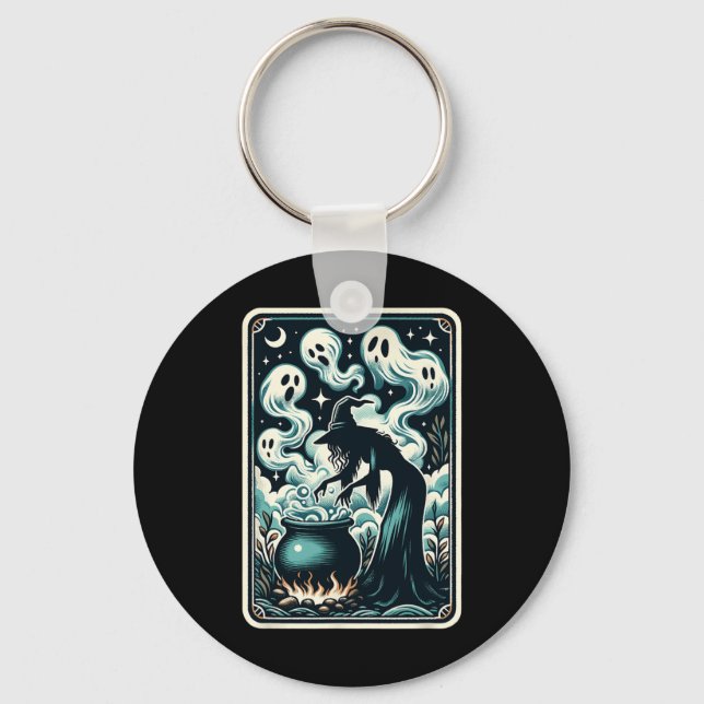 Ghost Cauldron Gothic Supernatural Tarot Card  Key Ring (Front)