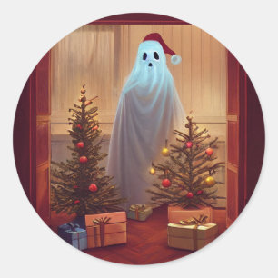 Ghost Celebrating Christmas Classic Round Sticker