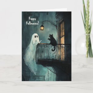 Ghost chatting with Black Cat Thank You Card